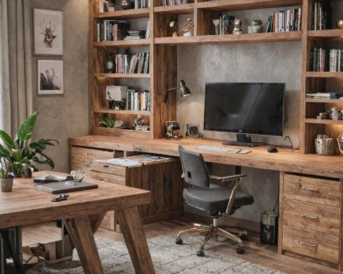 Home office with custom built-in desk