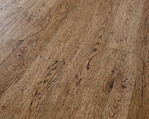 Hardwood flooring installation in progress